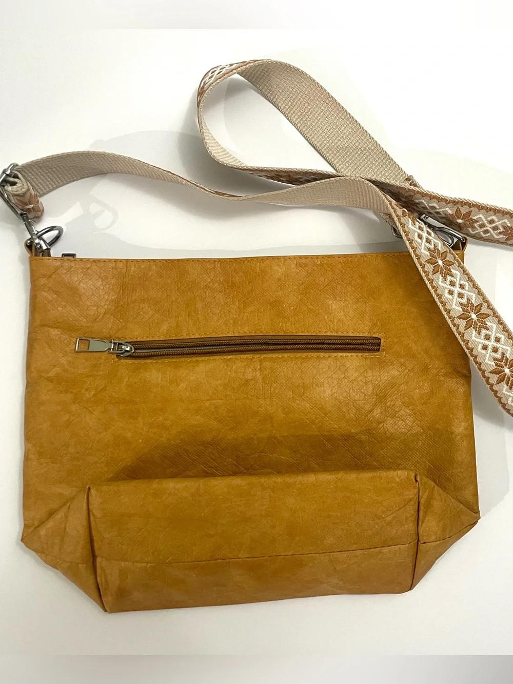 Mustard Yellow Crossbody Tote Bag Faux Leather Minimalist Geometric Guitar Strap